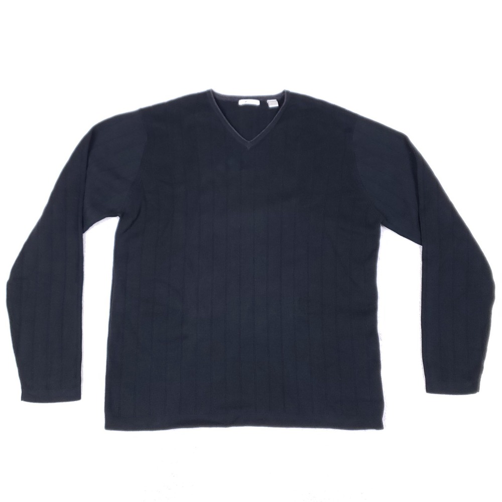 Halogen Men's V-Neck Ribbed Cotton Sweater Black